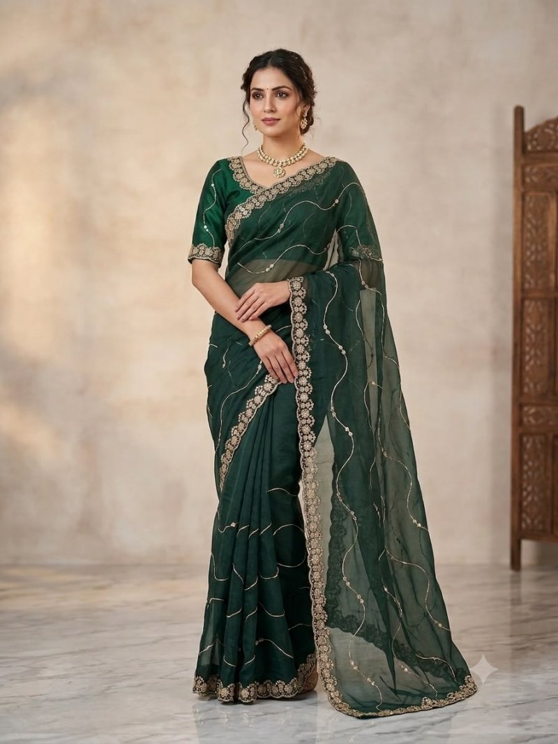 Rim Zim Star Georgette With Embroidery Work Saree